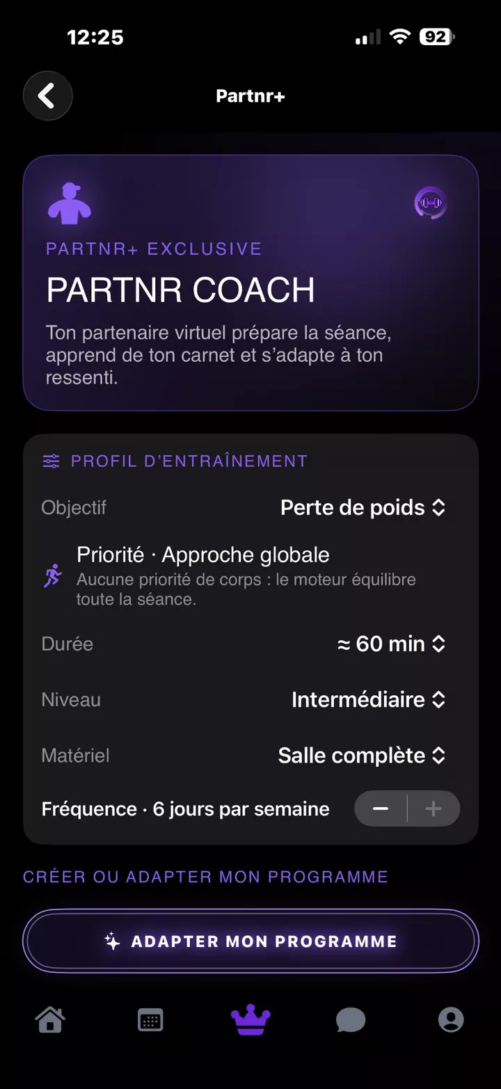 Profil Coach de démonstration : objectif perte de poids et approche globale.